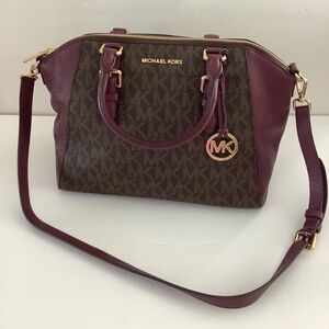 Authentic Michael Kors jet set handbag purse brown and wine leather new